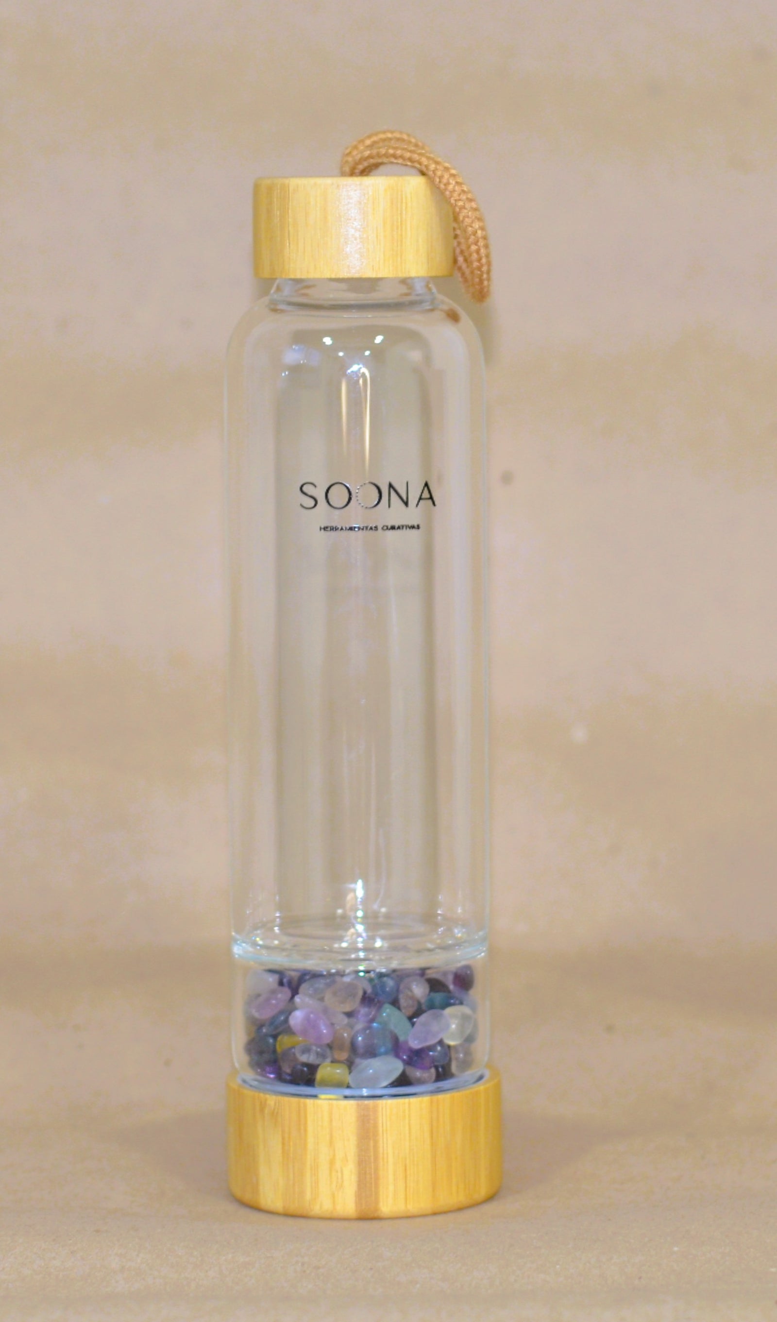 Botella Cuarzo Fluorita Arcoiris Triturado